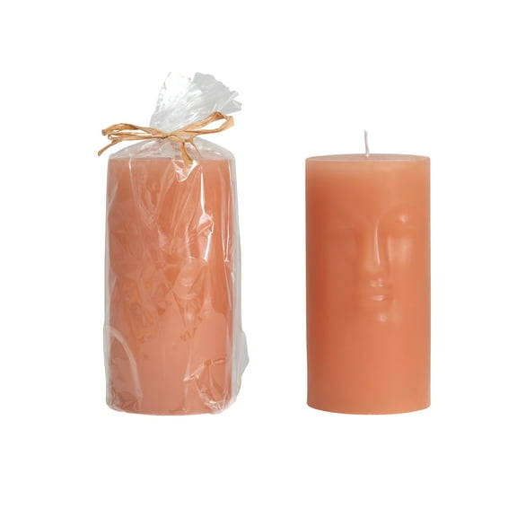 Creative Co-Op Creative Co-Op Unscented Face Pillar Candle, Nude