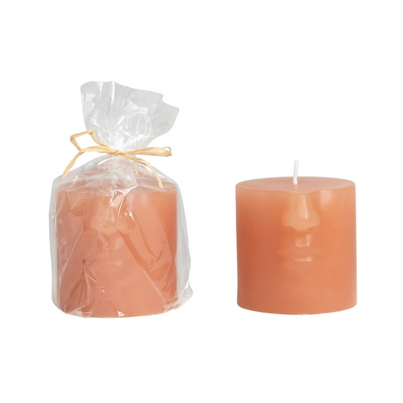 Creative Co-Op Creative Co-Op Unscented Face Pillar Candle, Nude