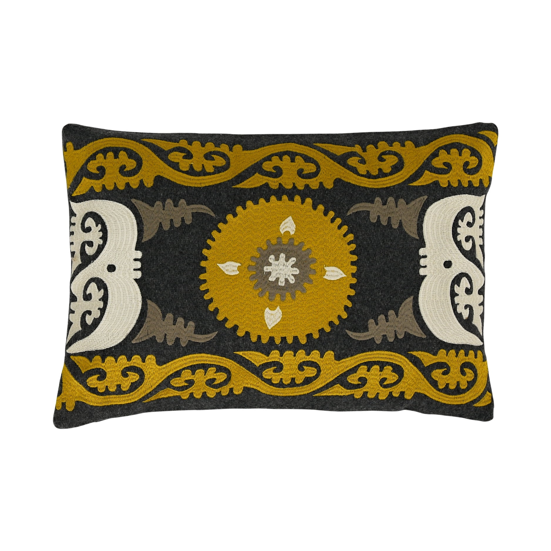 Modern Multicolor Wool Embroidered Lumbar Cushion