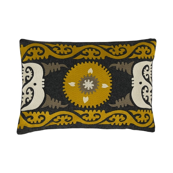 Creative Co-Op Creative Co-Op Wool Blend Embroidered Lumbar Pillow, Multicolor