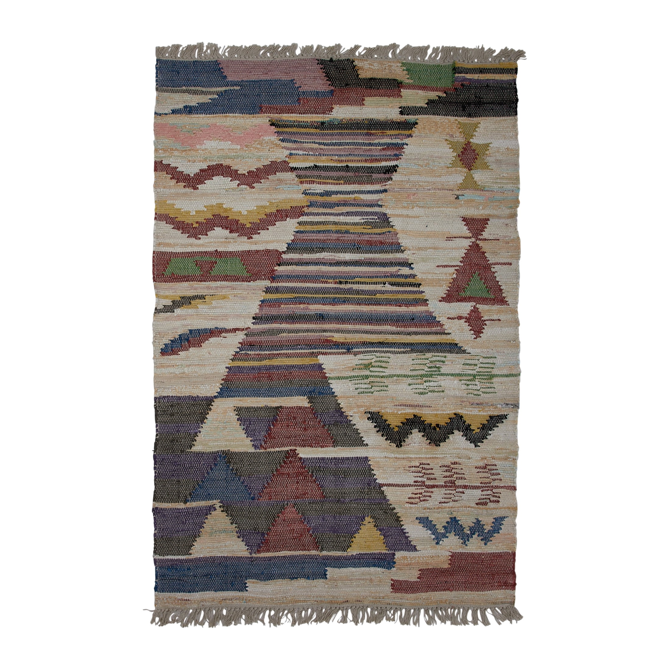 Multicolor Cotton Geometric Print Rectangular Area Rug with Fringe