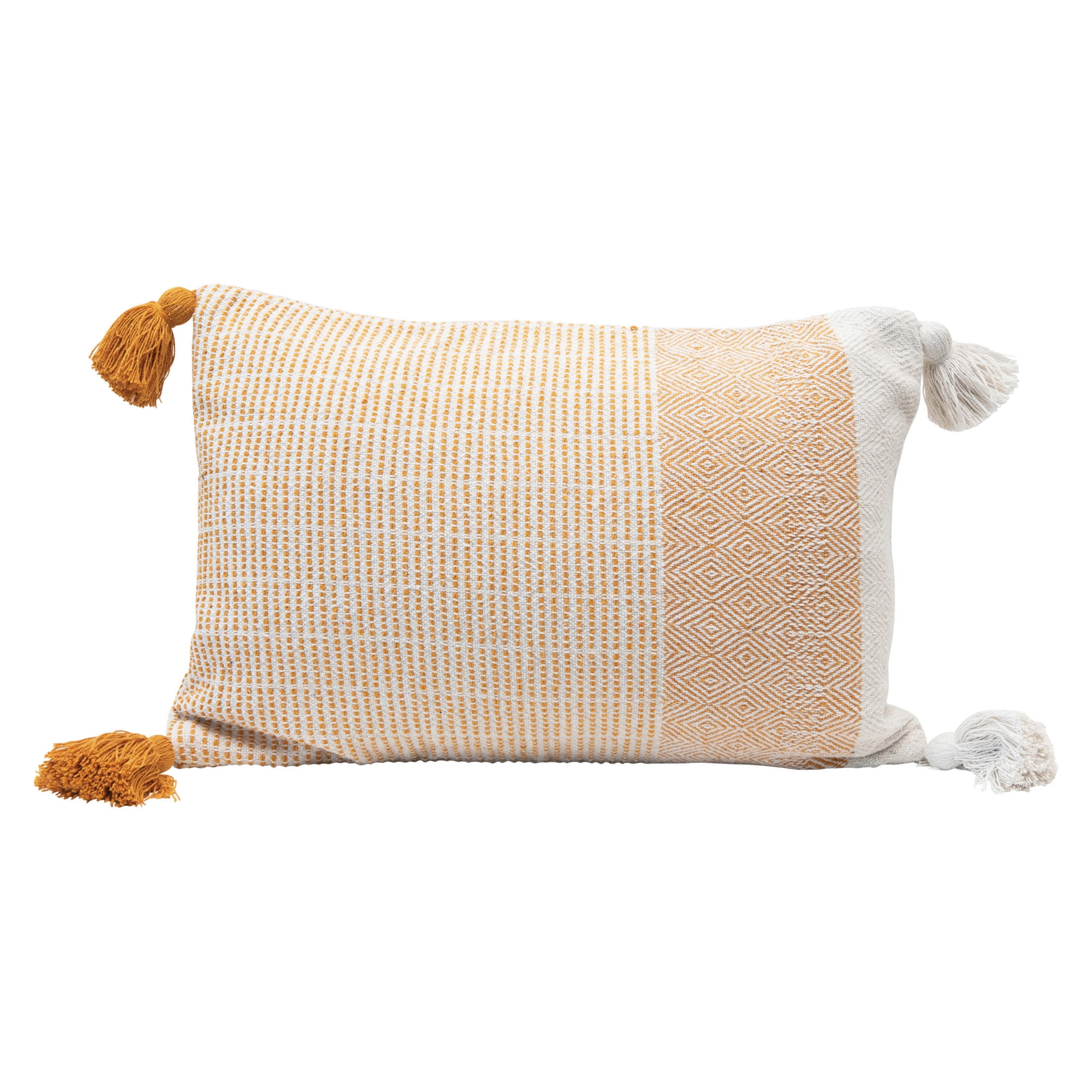 Woven Cotton Lumbar Pillow with Tassels in Classic Colors
