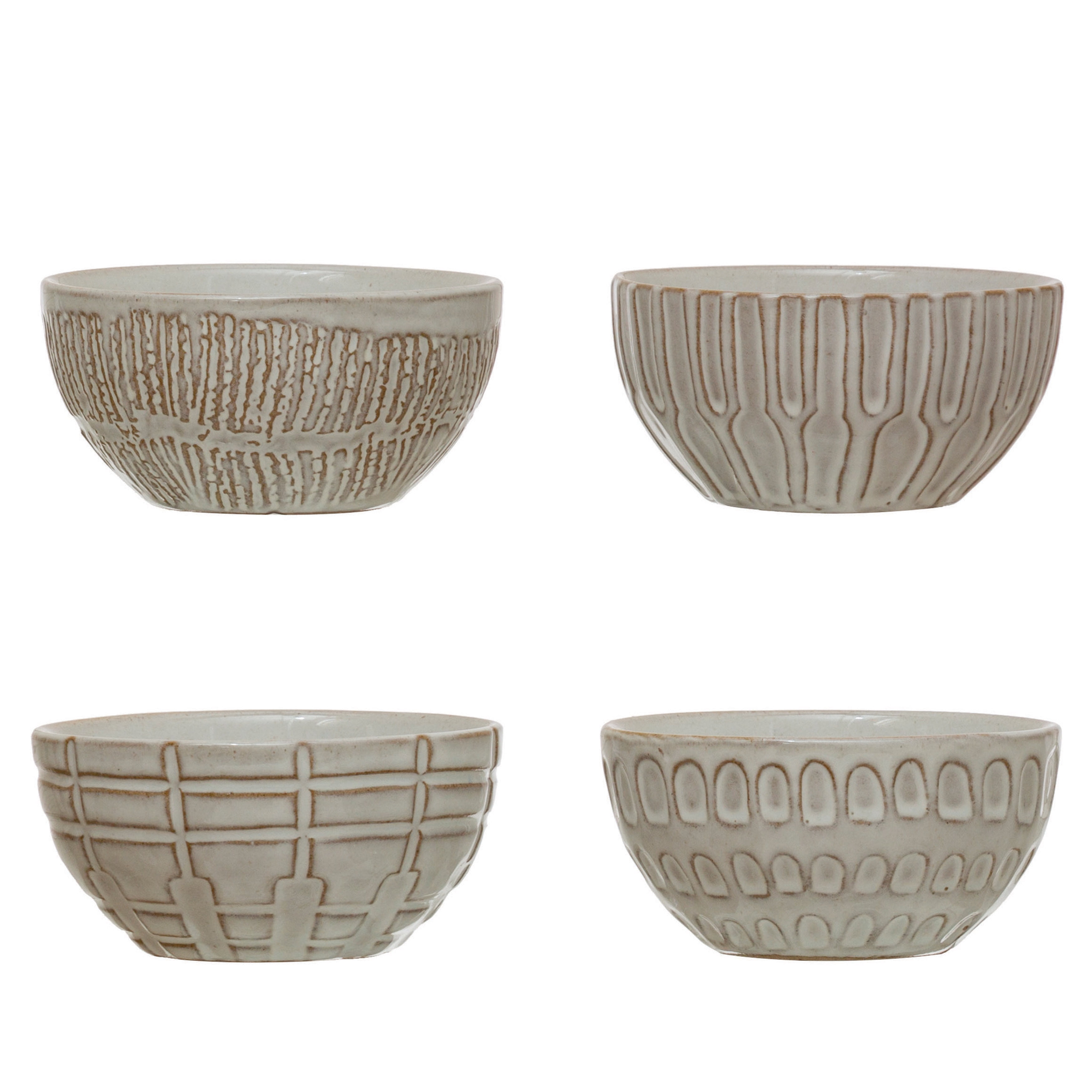 Creative Co-Op Debossed Stoneware Bowl, White, 4 Styles