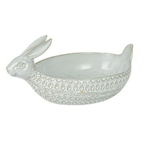 Creative Co-Op Debossed Stoneware Rabbit Bowl with Reactive Glaze, White, Set of 2