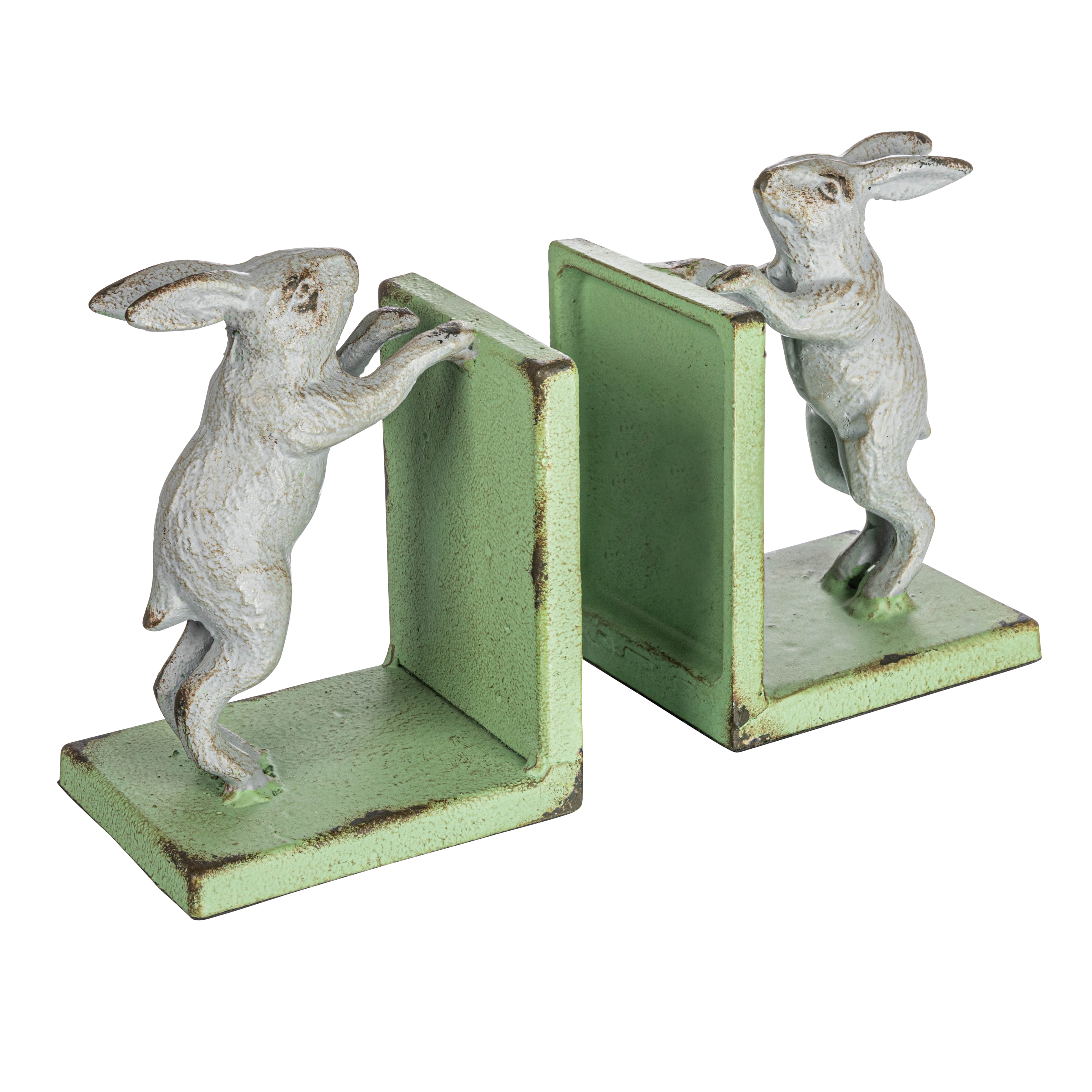 Creative CoOp Decorative 2Tone Cast Metal Rabbit Bookends, Green and