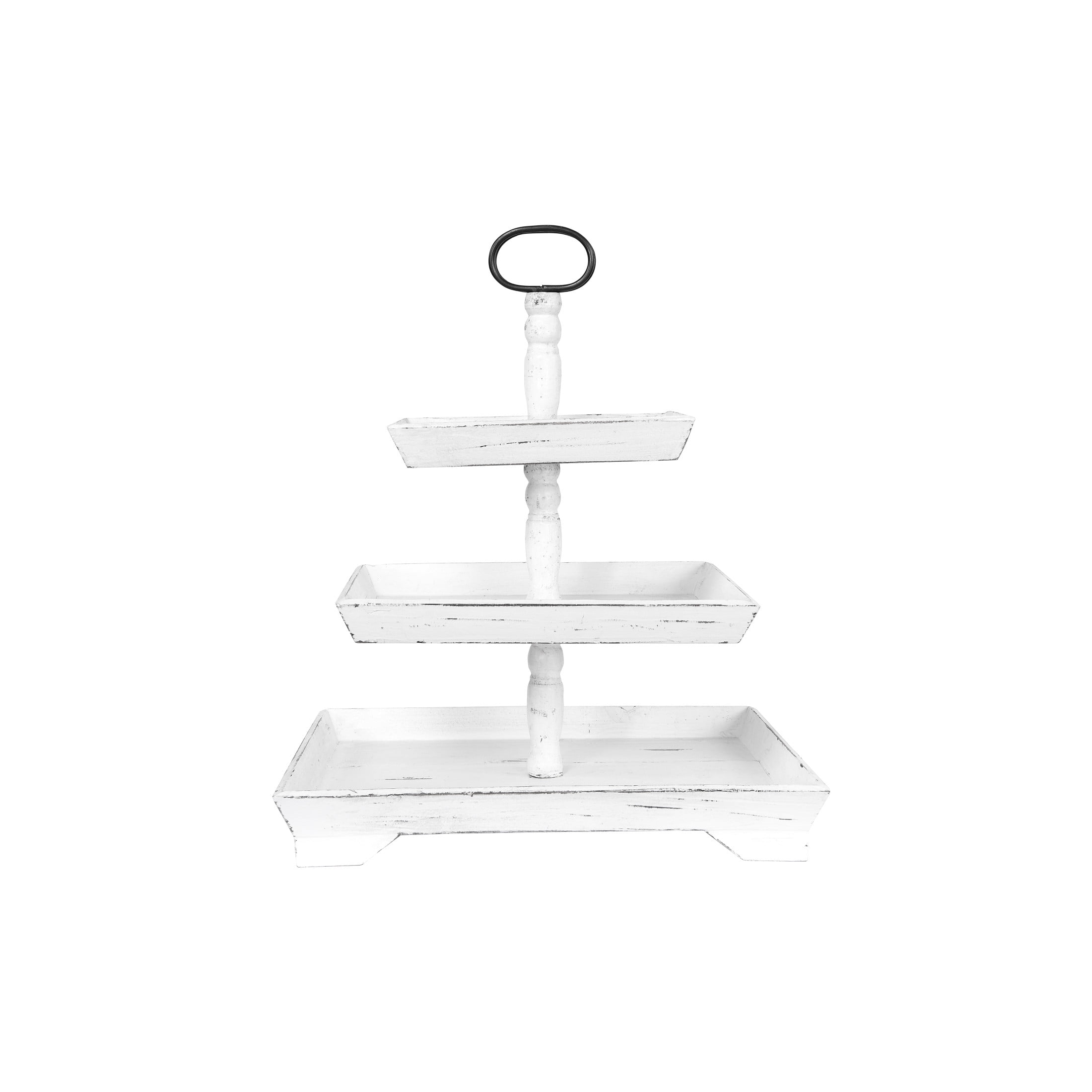 White Rectangular Wood 3-Tier Decorative Tray