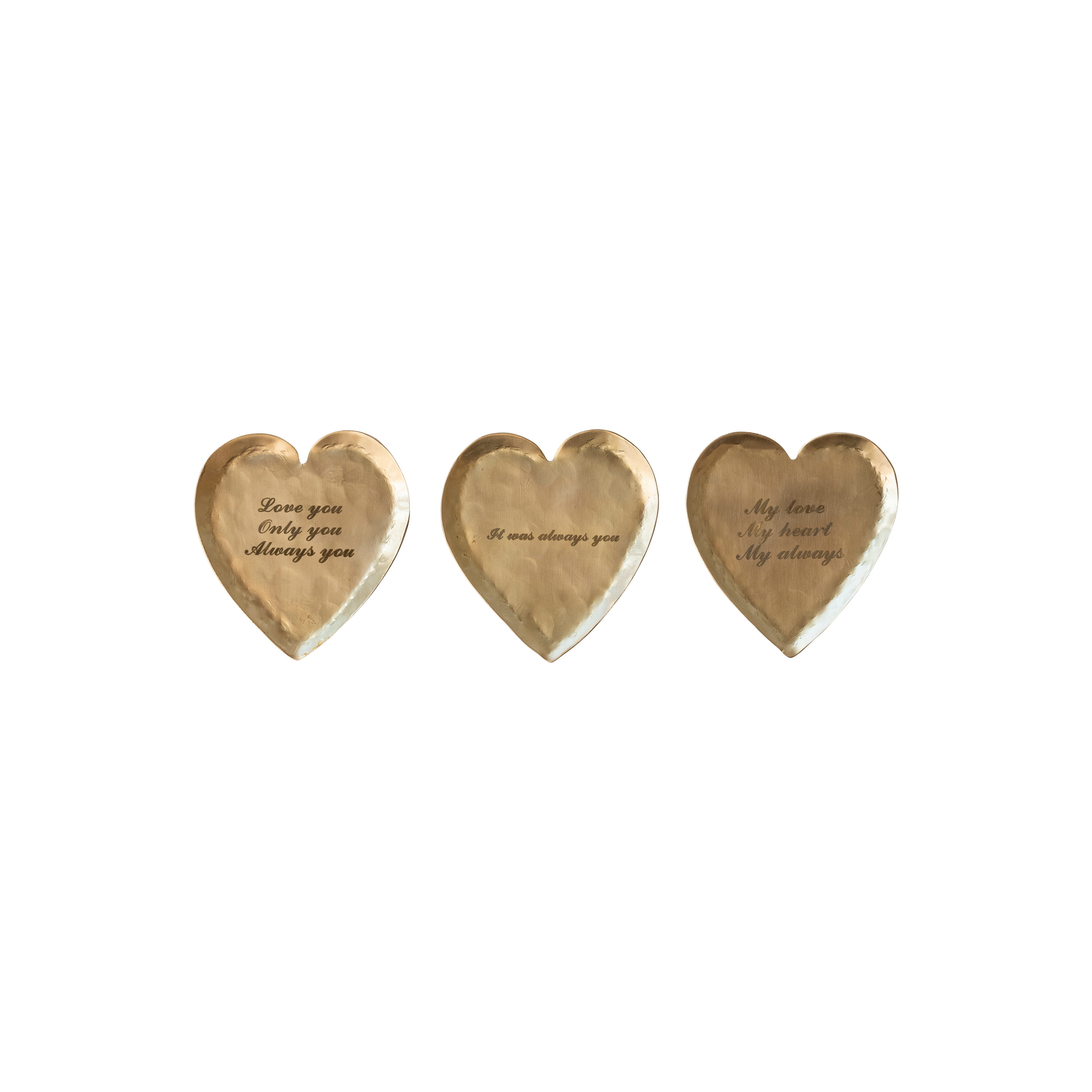 Gold Brass Heart Shaped Decorative Dish Set, 3.75 Inch