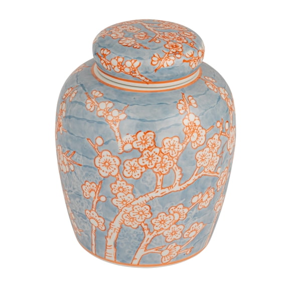 Creative Co-Op Decorative Ceramic Ginger Jar with Lid, Blue and Orange