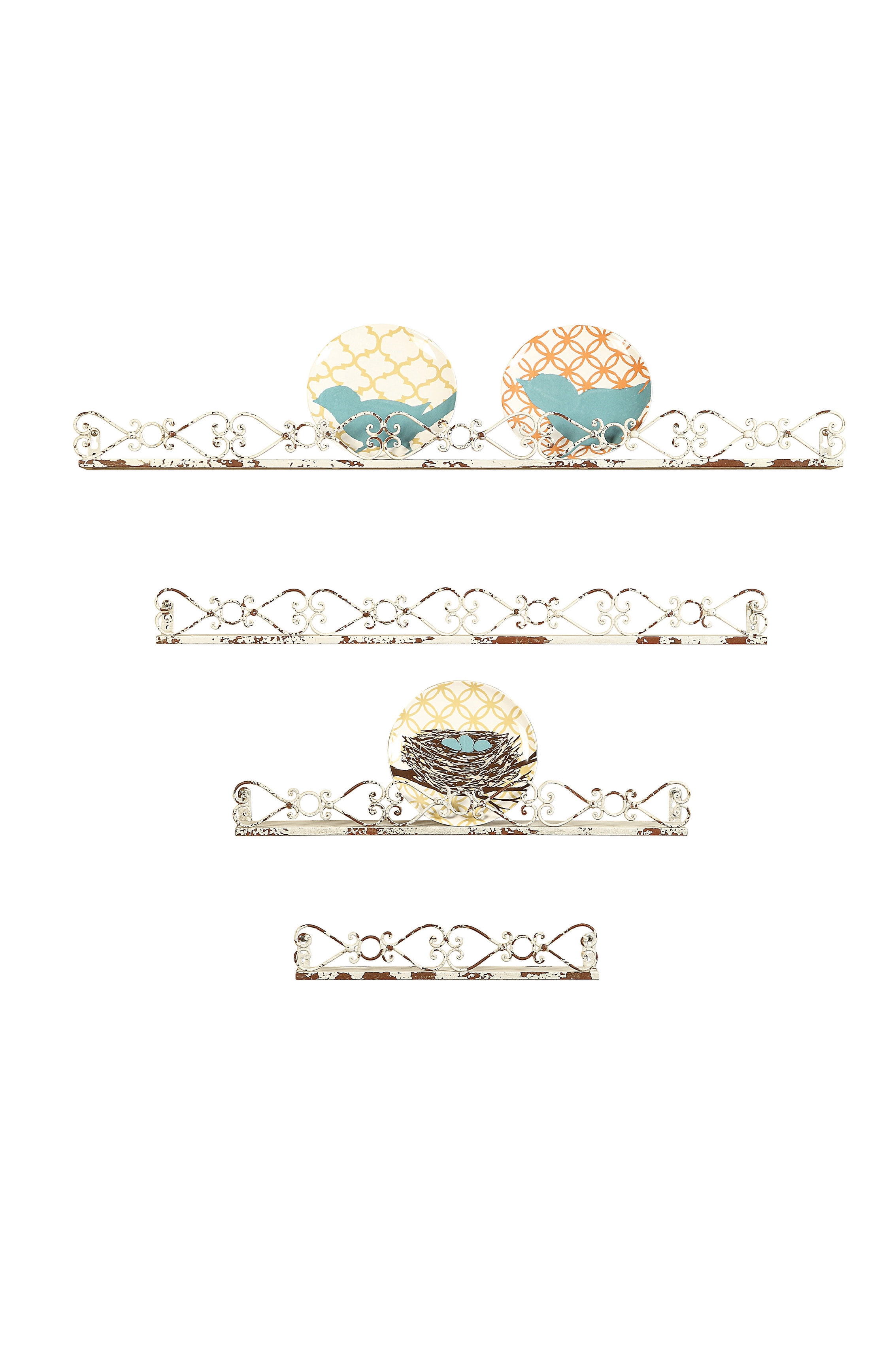 Elegant White Iron Decorative Wall Ledge Set of 4