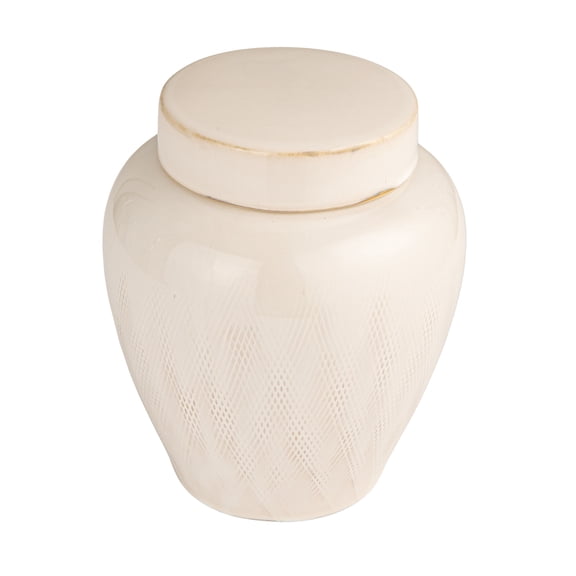 Creative Co-Op Decorative Debossed Stoneware Ginger Jar with Pattern, Lid and Reactive Glaze, White