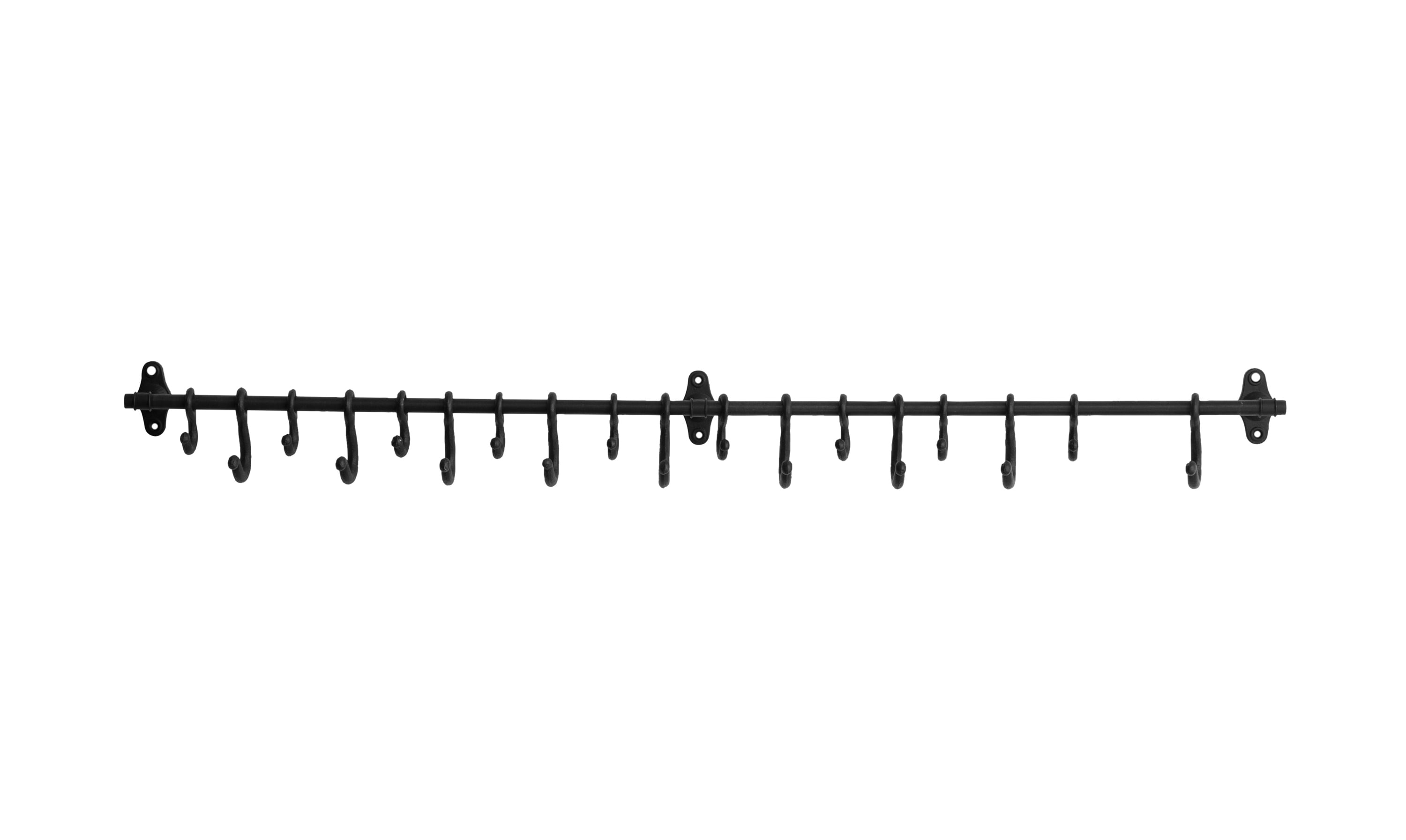 Black Forged Metal Wall Rod with 18 Hooks