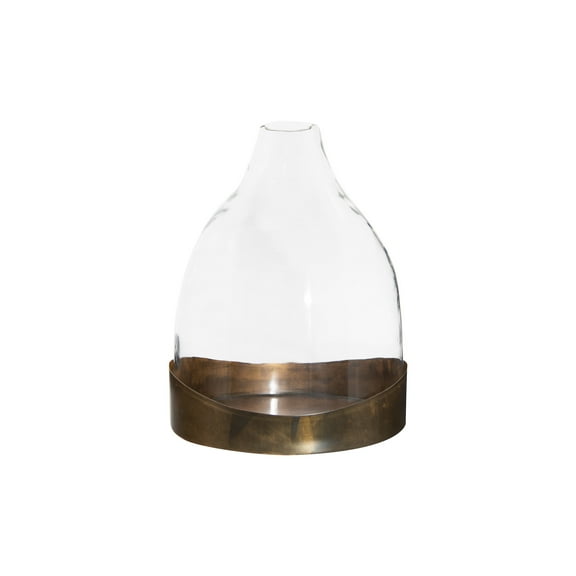 Creative Co-Op Decorative Glass Cloche with Metal Tray, Clear and Copper