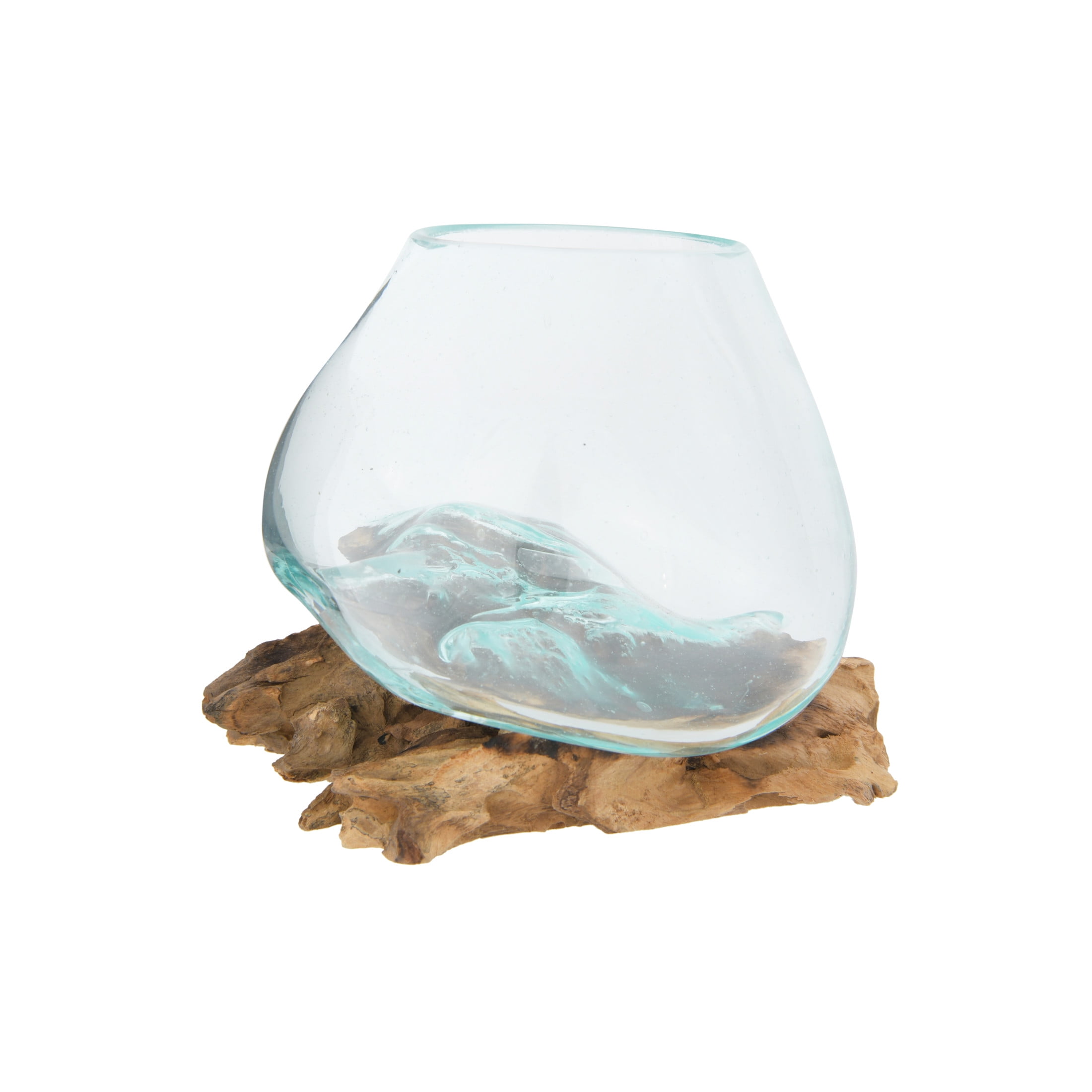 Medium Clear Glass Planter on Natural Wood Base