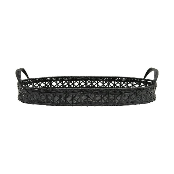 Creative Co-Op Decorative Hand-Woven Rattan Tray with Handles, Black