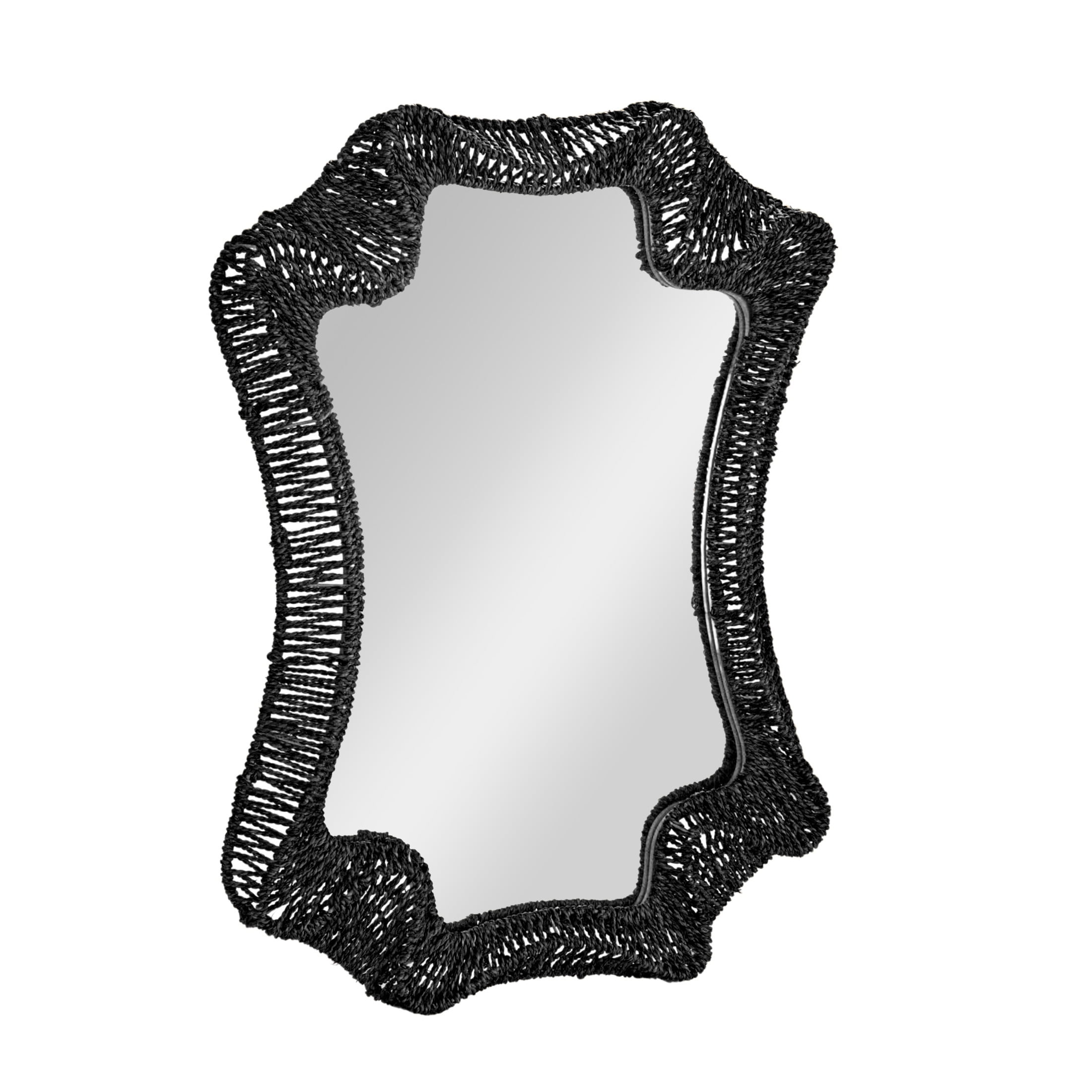 Handwoven Black Cattail Rectangular Wall Mirror