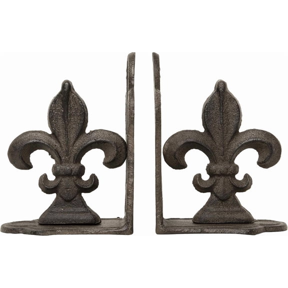 Creative Co-Op Decorative Metal Fleur de Lis Bookends, Bronze, Set of 2