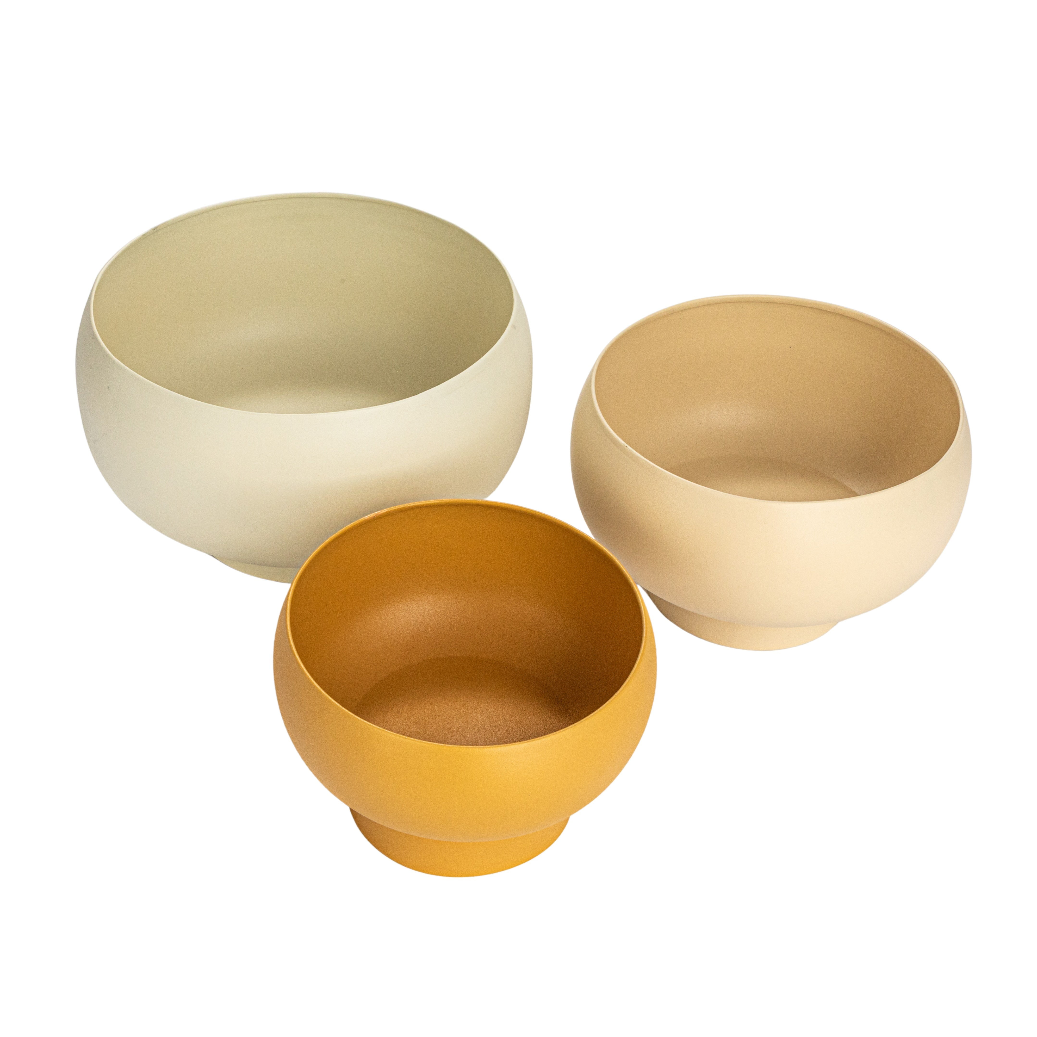 Set of 3 Beige, Ivory, and Mustard Metal Footed Planters