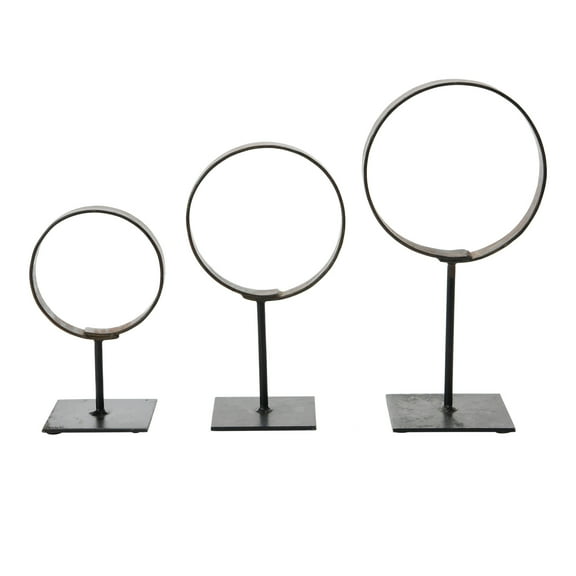 Creative Co-Op Decorative Modern Found Metal Rings on Stands, Set of 3