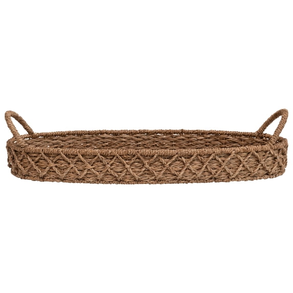 Creative Co-Op Decorative Oval Woven Seagrass Tray with Handles