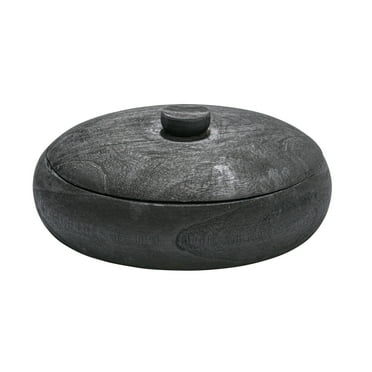Creative Co-Op Decorative Paulownia Wood Container with Lid, Black