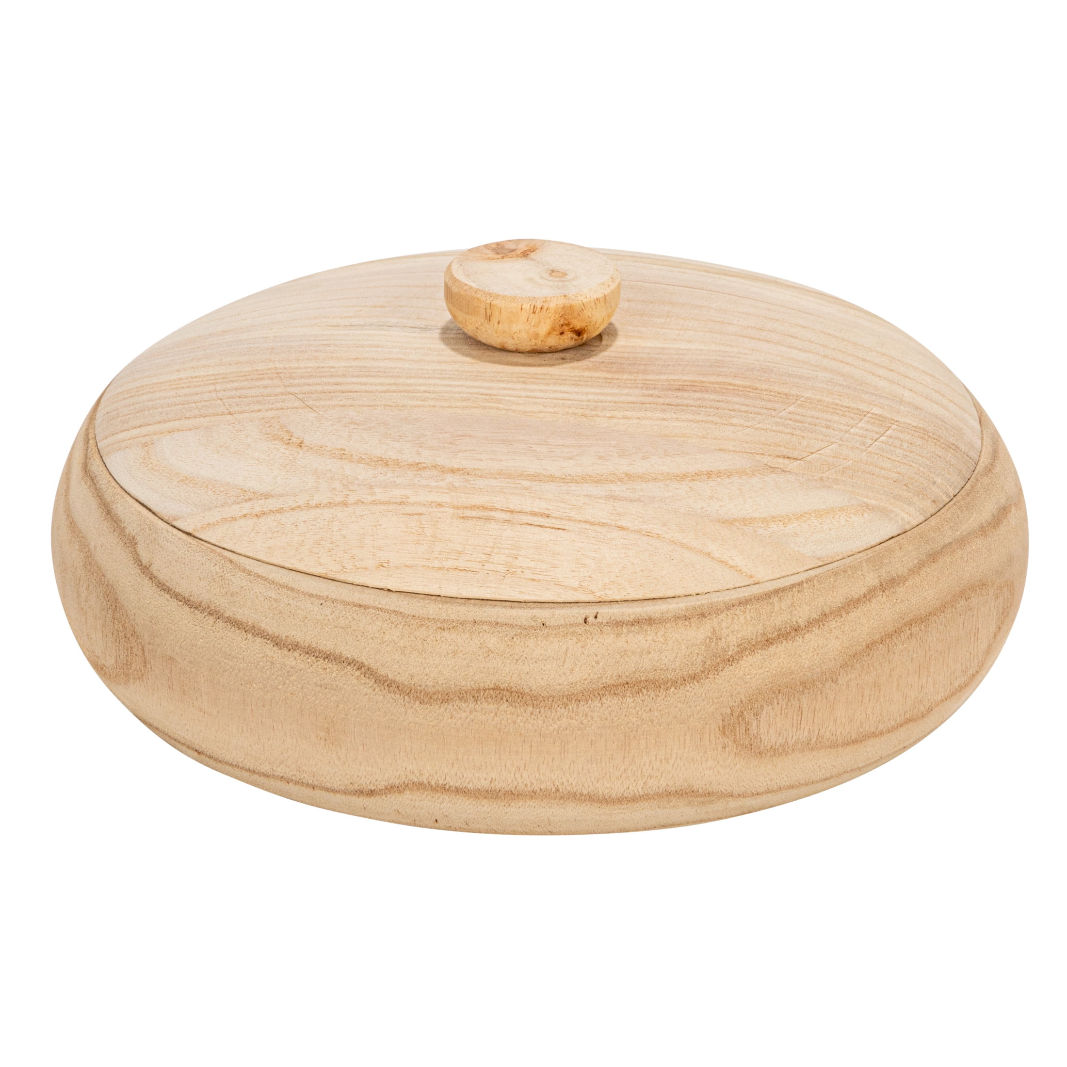 Natural Brown Paulownia Wood Round Container with Lid