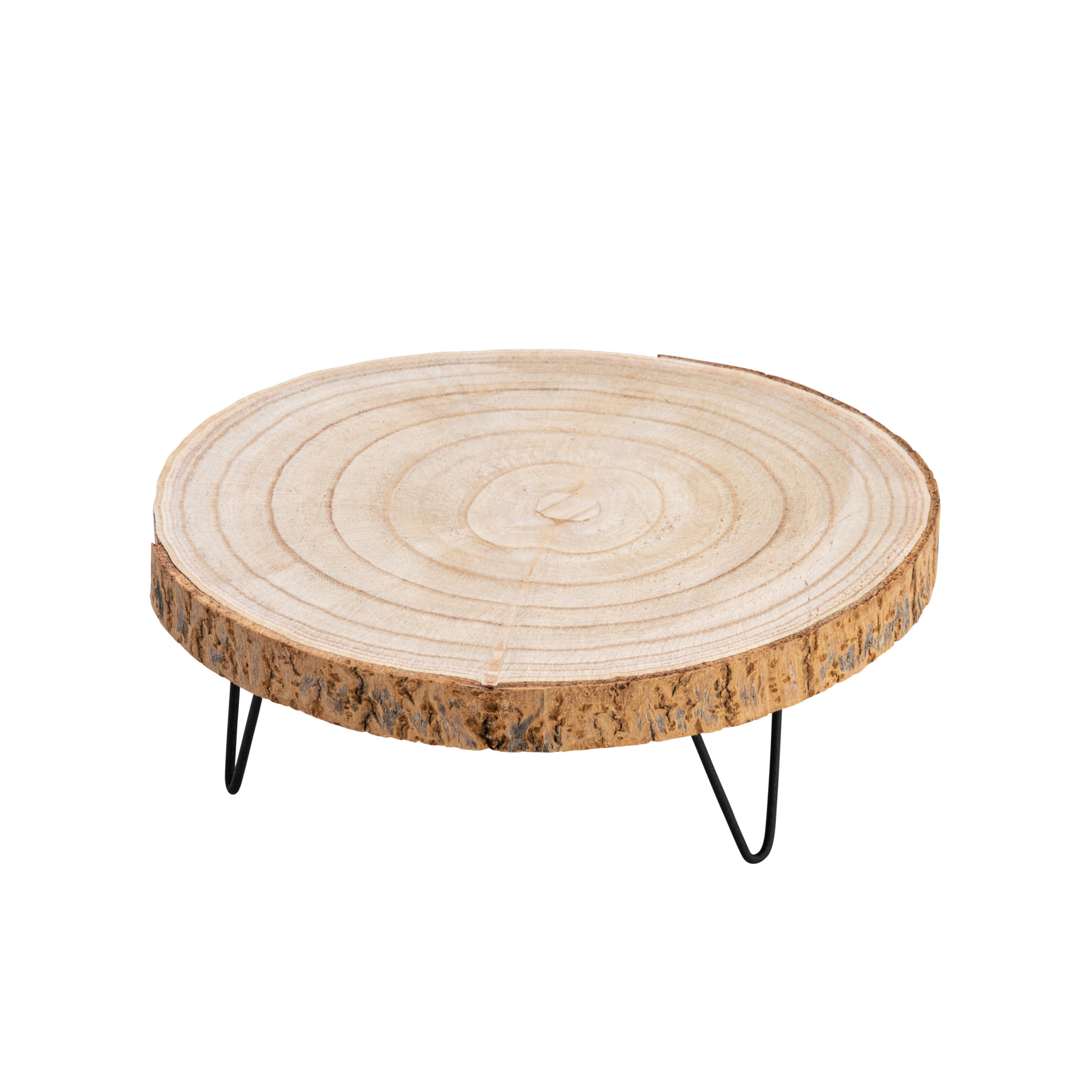 Natural Paulownia Wood Pedestal with Metal Hairpin Legs