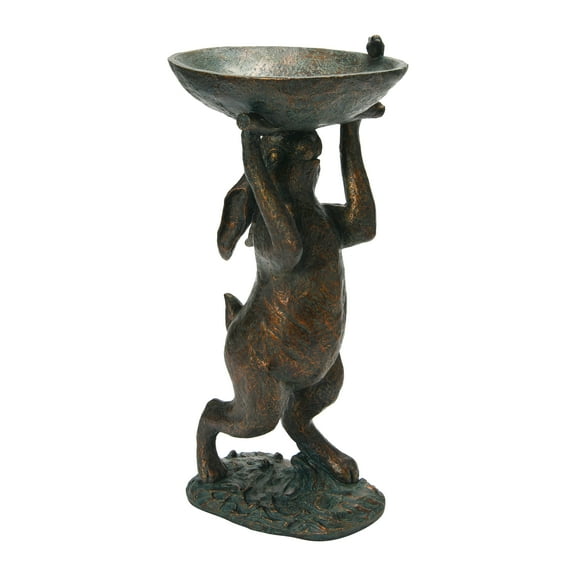 Creative Co-Op Decorative Resin Rabbit Bird Bath, Green Patina Finish