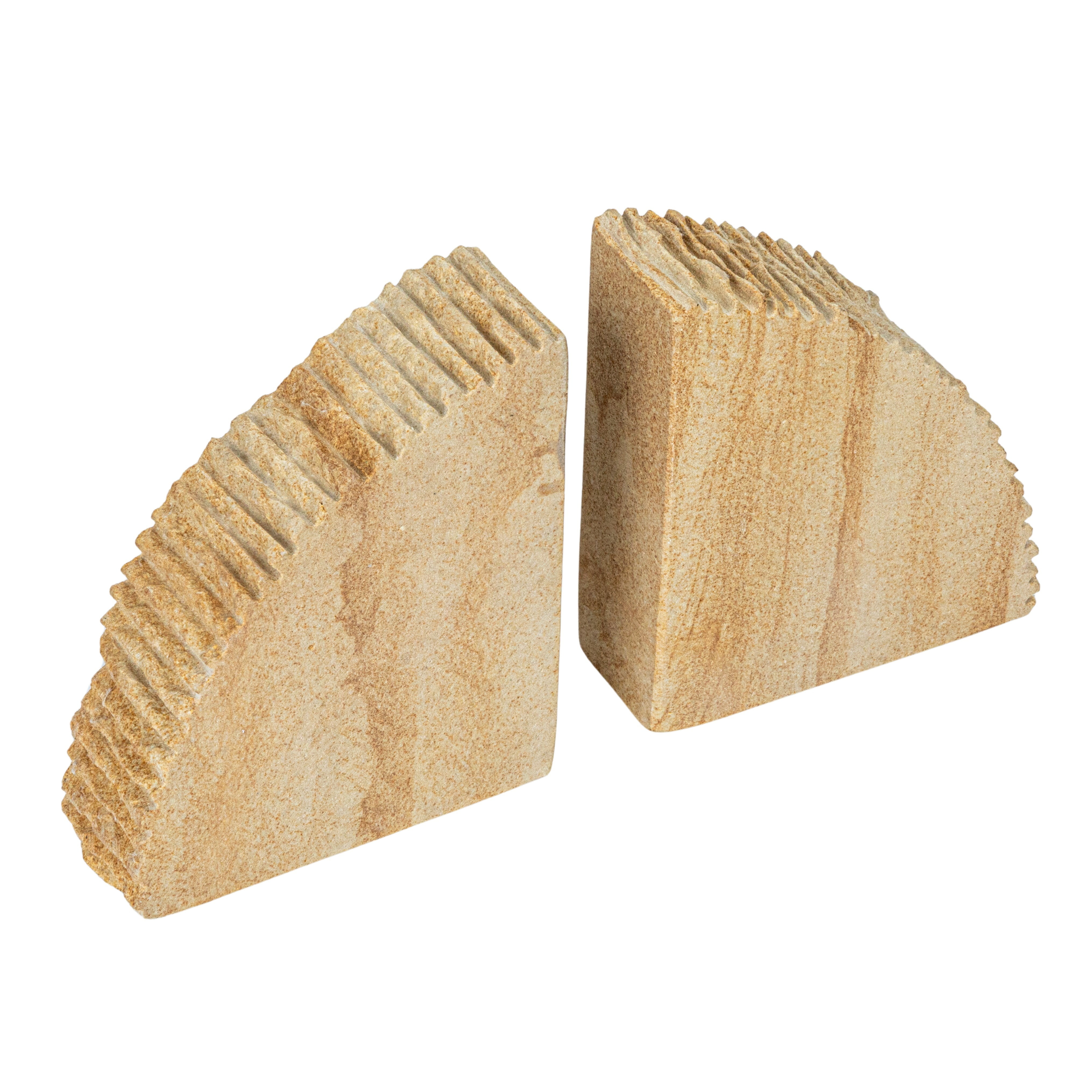 Natural Sandstone Ribbed Edge Decorative Bookends, Set of 2