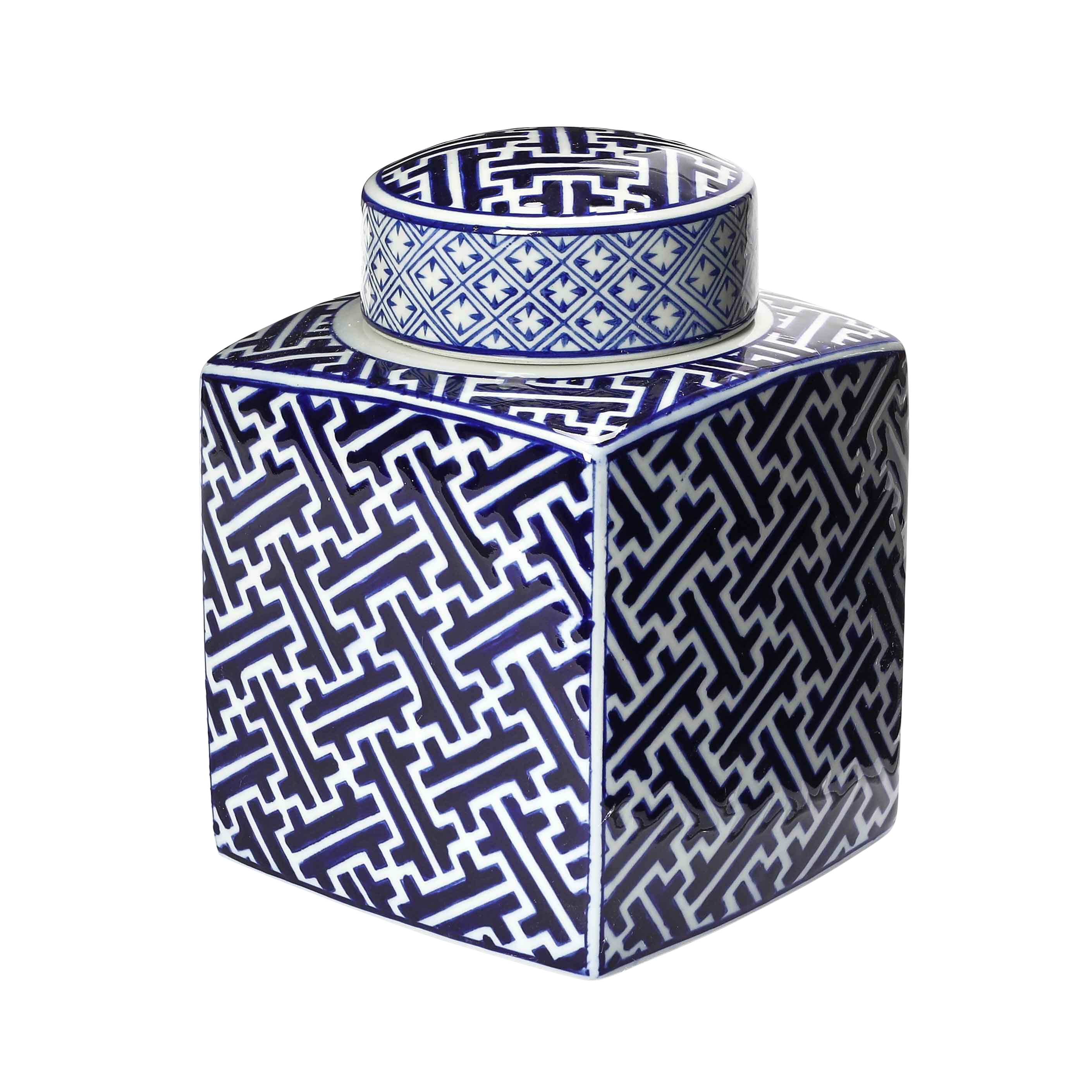 Blue and White Ceramic Ginger Jar with Lid