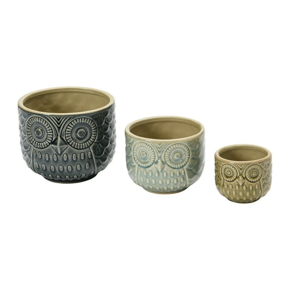 Creative Co-Op Decorative Stoneware Owl Containers, Multicolor, Set of 3
