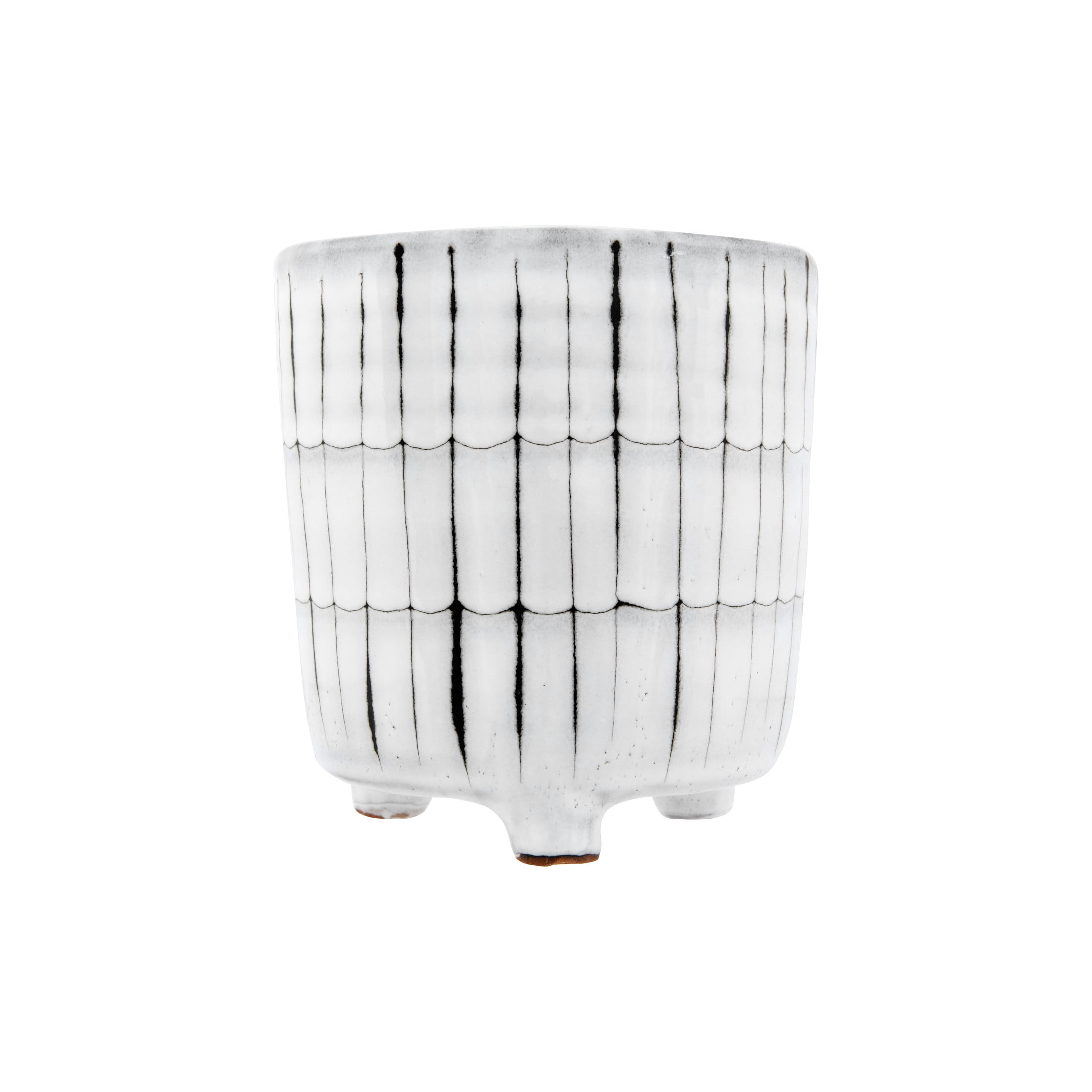Modern Farmhouse White & Black Terracotta Footed Planter, 5"