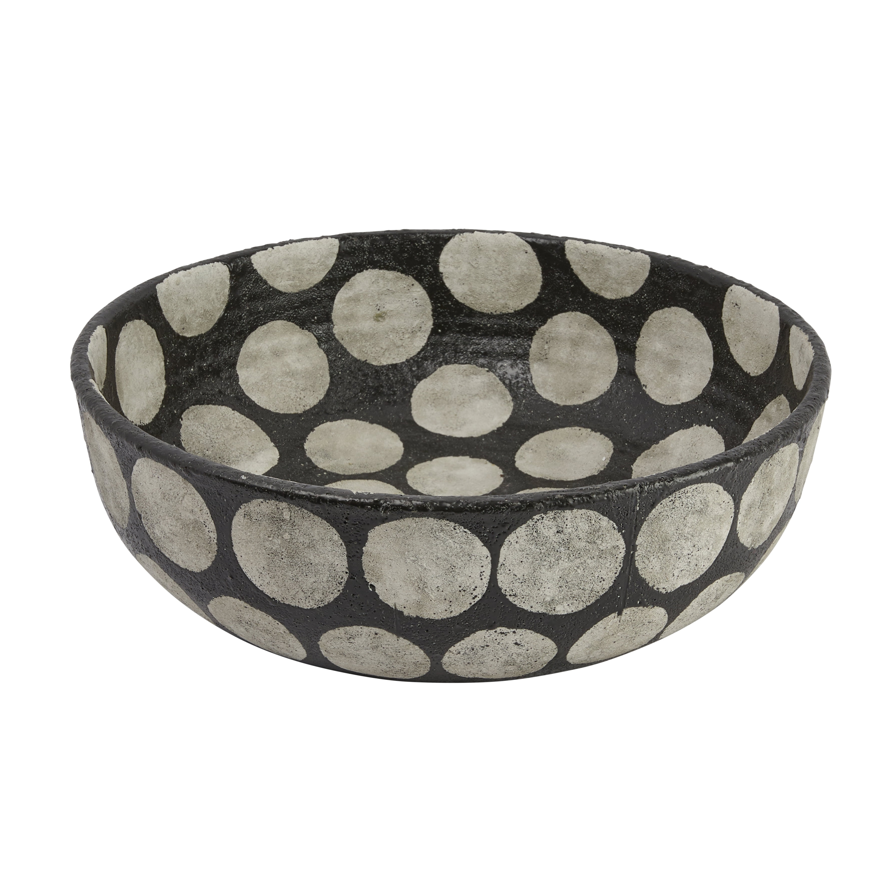 Creative Co-Op Decorative Terracotta Bowl with Wax Relief Dots, Black and Natural