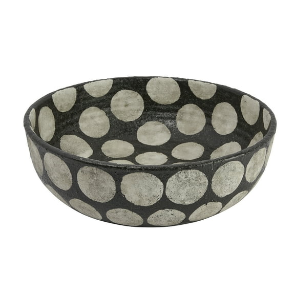 Creative Co-Op Decorative Terracotta Bowl with Wax Relief Dots, Black and Natural