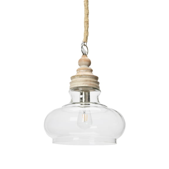 Creative Co-Op Distressed Mango Wood Ceiling Light, Cream and Natural