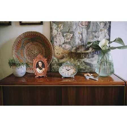 Creative Co-Op Distressed Pewter Mantel Clock, Cream