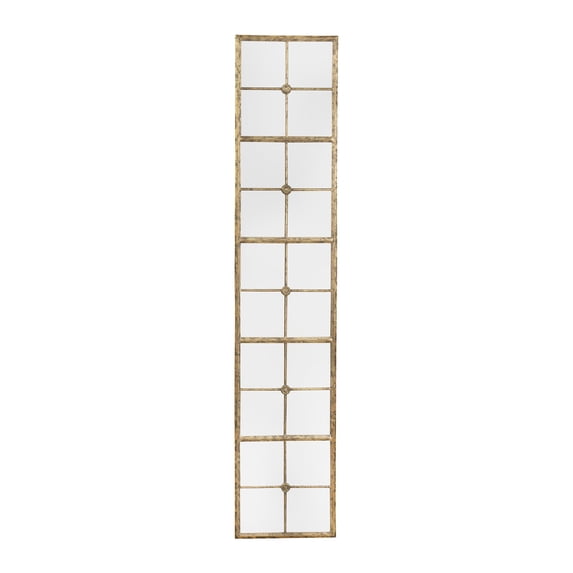Creative Co-Op Distressed Rectangle Metal Framed Windowpane Wall Mirror, Gold