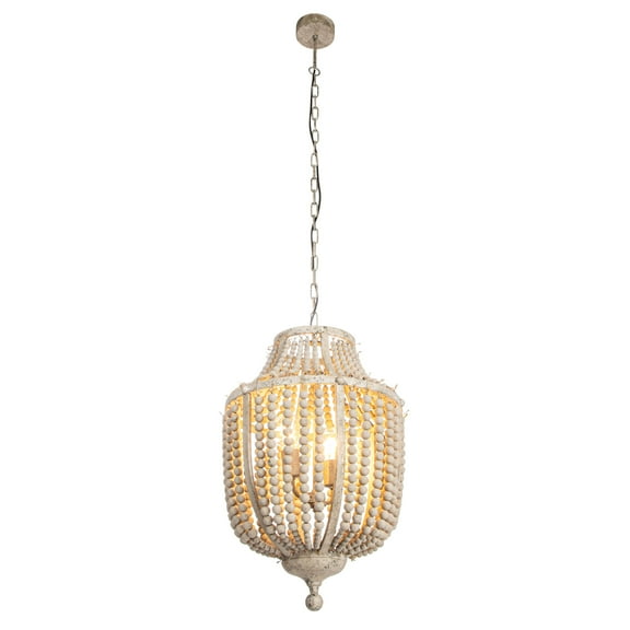 Creative Co-Op Draped Wood Bead Chandelier, Grey