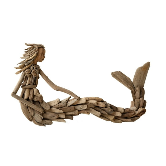 Creative Co-Op Driftwood Sitting Mermaid Wall Decoration, Brown