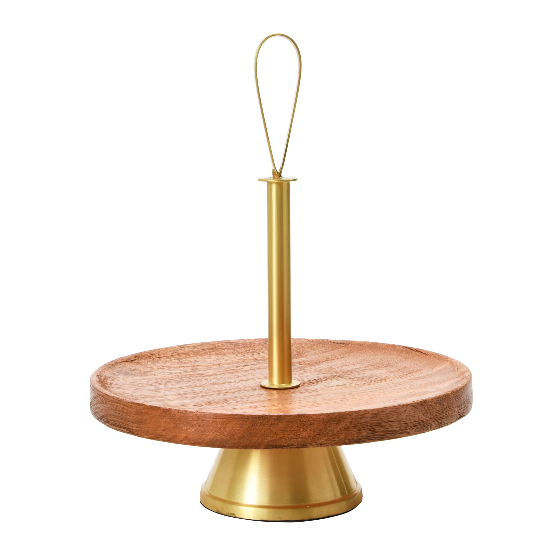 Creative Co-Op Elegant Modern Tray, Cake Stand or Desert Serve ware stand, Natural & Gold