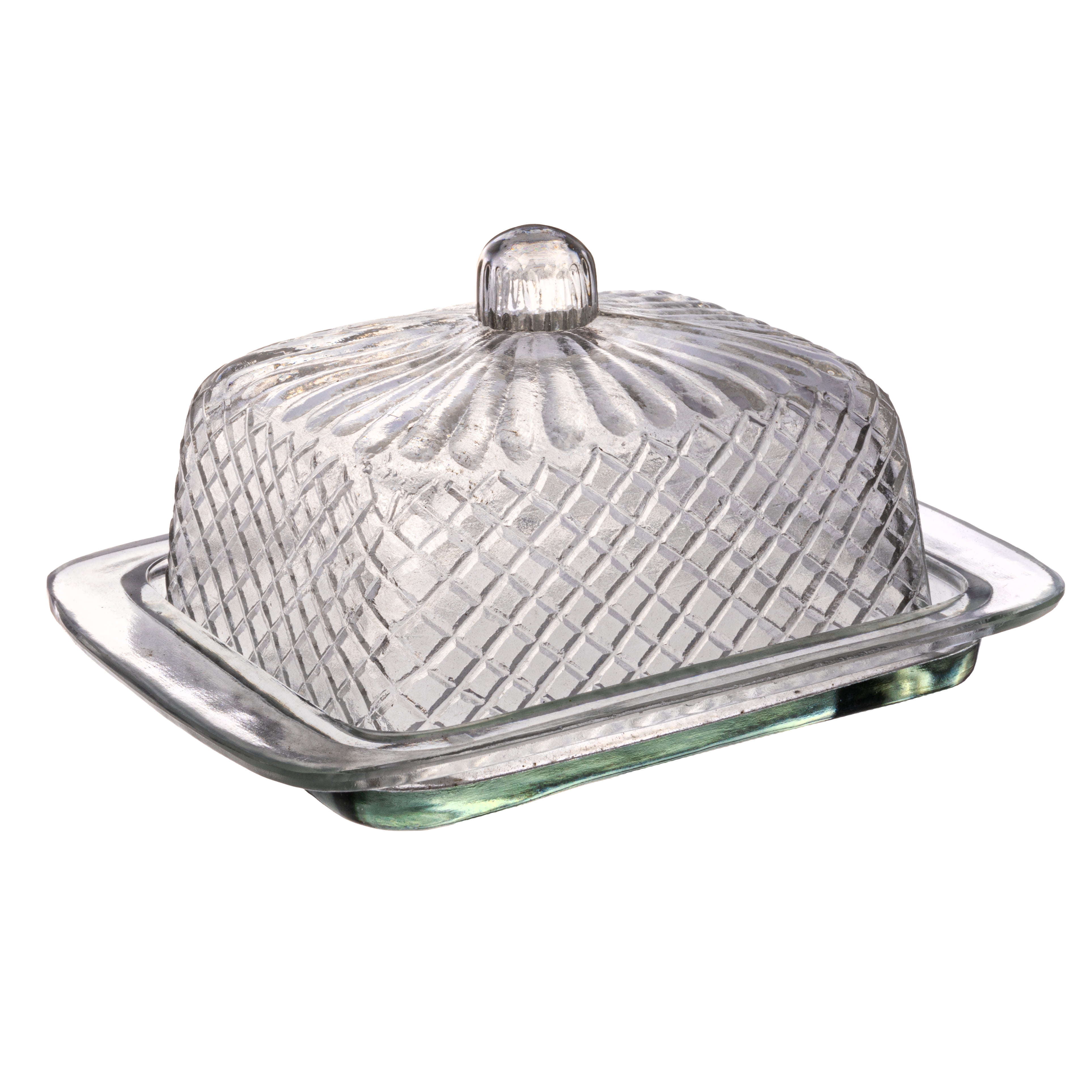 Medium Clear Embossed Rectangular Reclaimed Glass Butter Dish