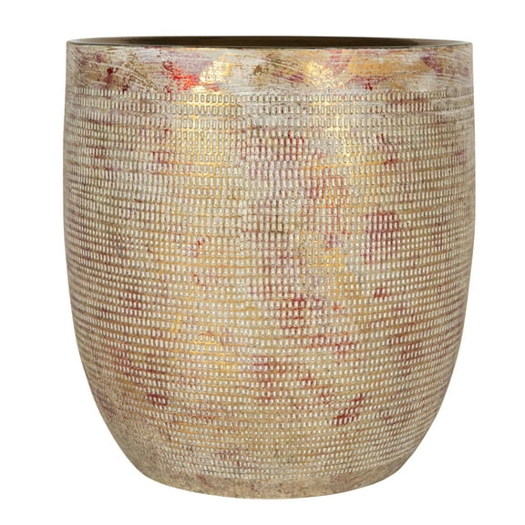 Creative Co-Op Embossed Textured Stoneware Planter, Metallic Gold