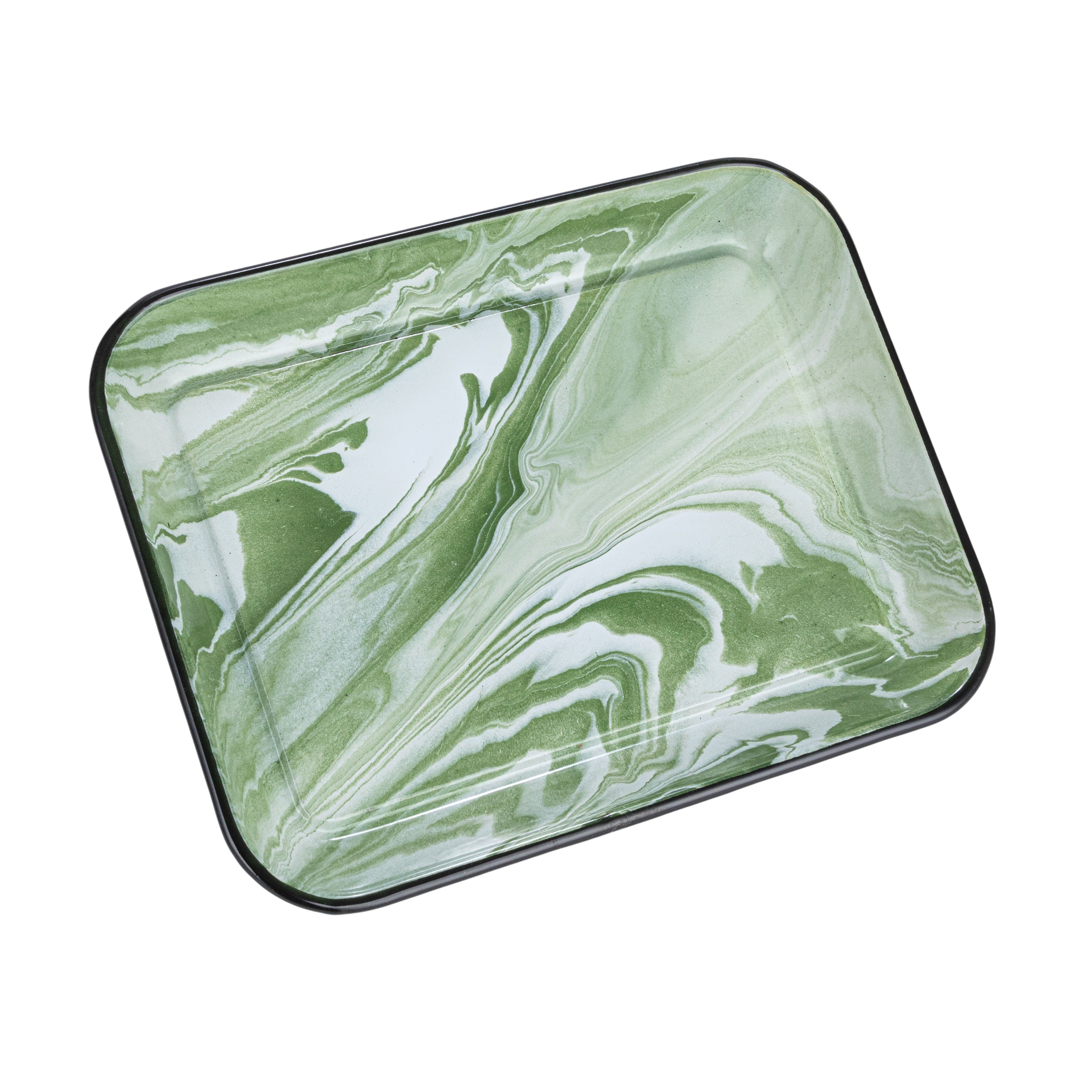 Green and White Marbled Enameled Metal Serving Plate