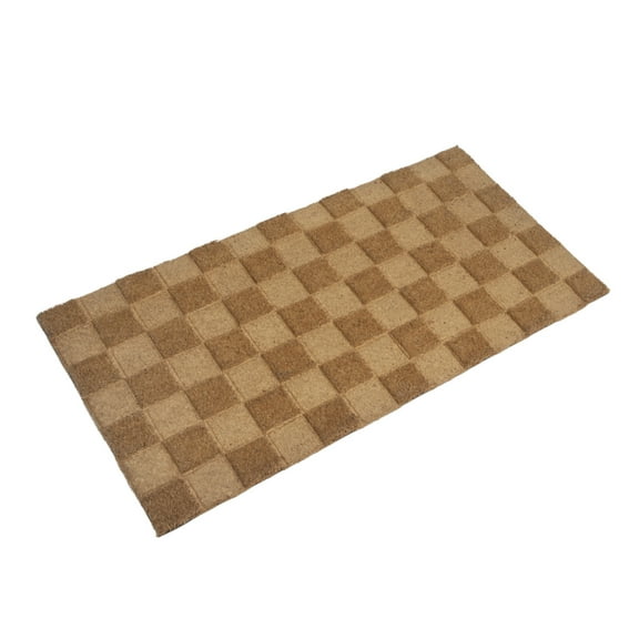 Creative Co-Op Engraved Coir Doormat with Checkerboard Print and PVC Back, Natural