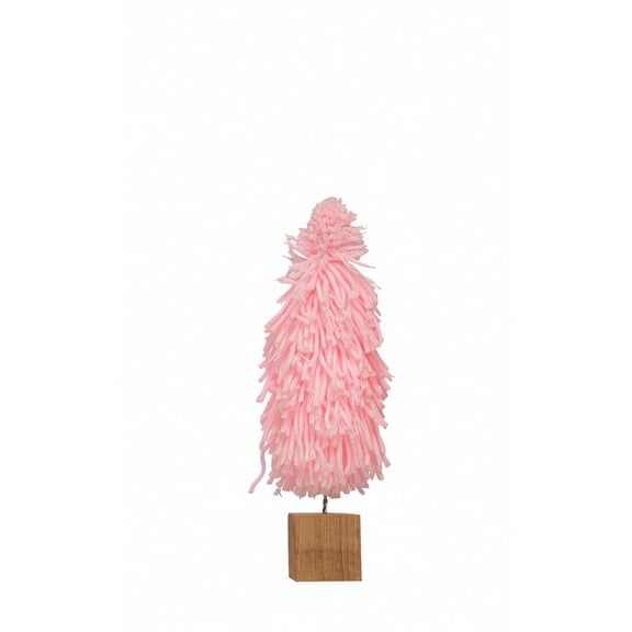 Creative Co-Op Fabric Yarn Tree with Wood Block Base, Pink