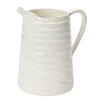 thumbnail image 1 of Creative Co-Op Farmhouse Embossed Stripe Ceramic Pitcher, Distressed White, 1 of 6
