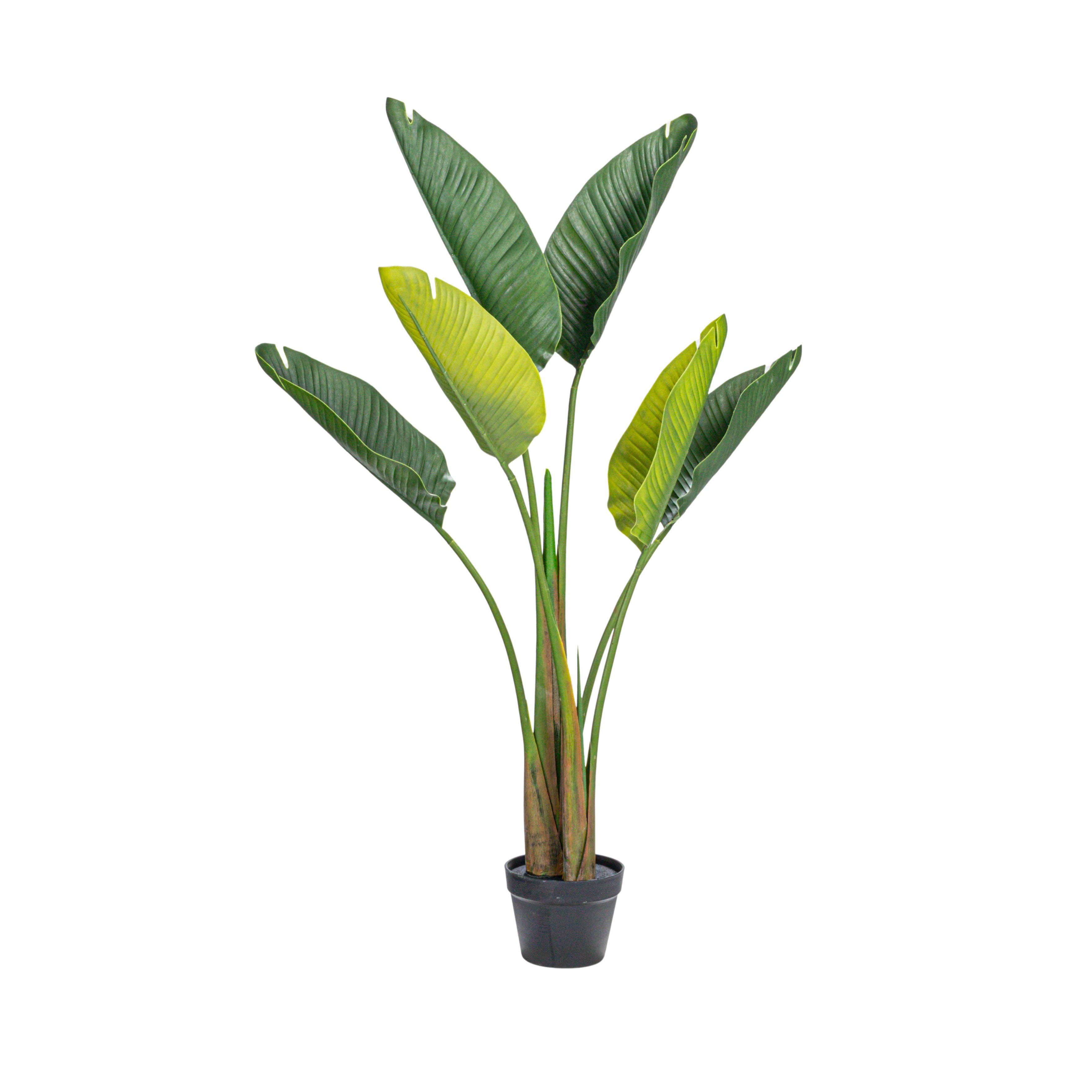 Large Green Faux Banana Tree in Black Plastic Pot