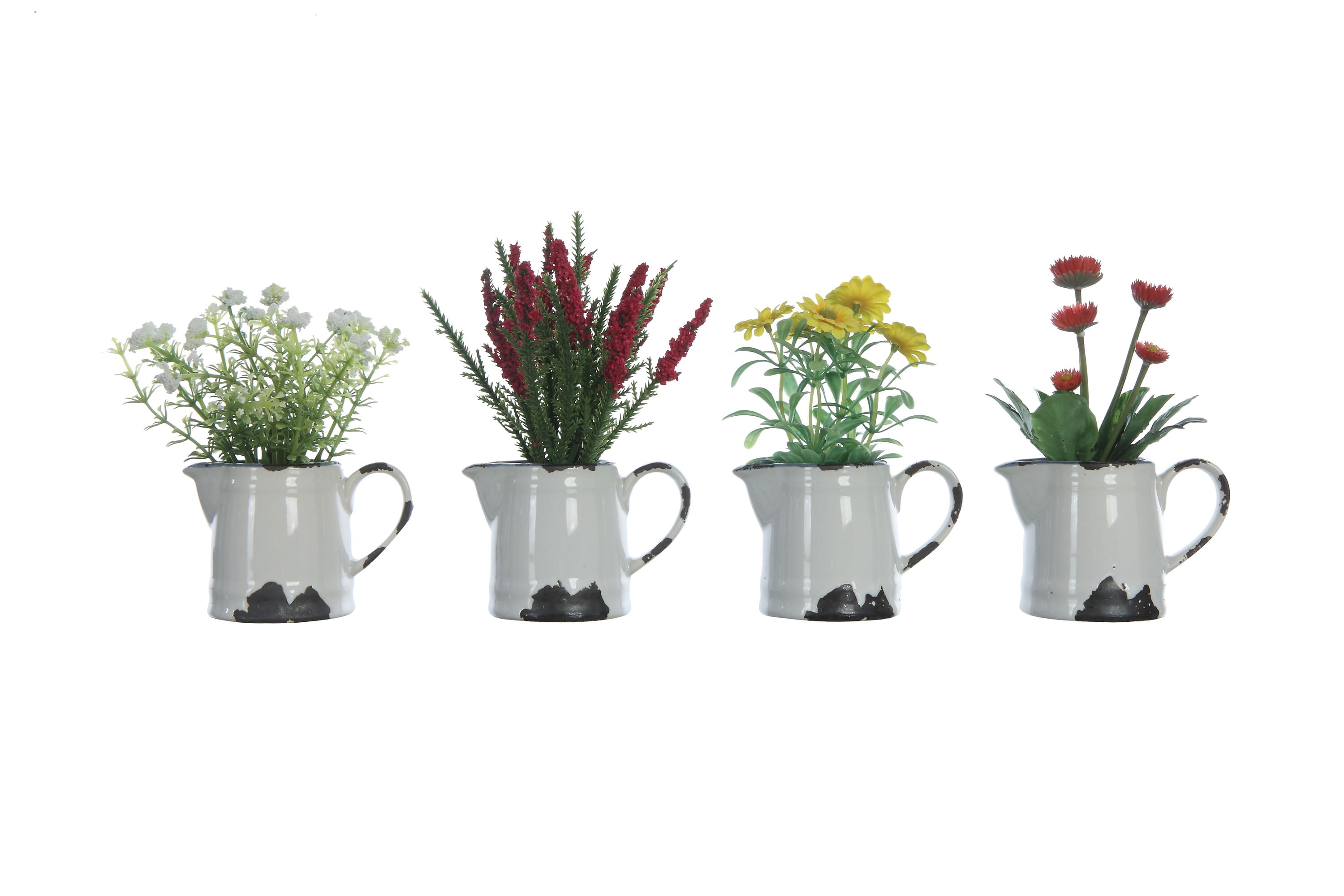 Creative Co-Op Faux Flowers in Ceramic Pitcher (Set of 4 Styles)