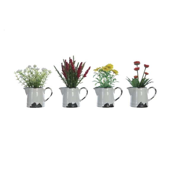 Creative Co-Op Faux Flowers in Ceramic Pitcher (Set of 4 Styles)