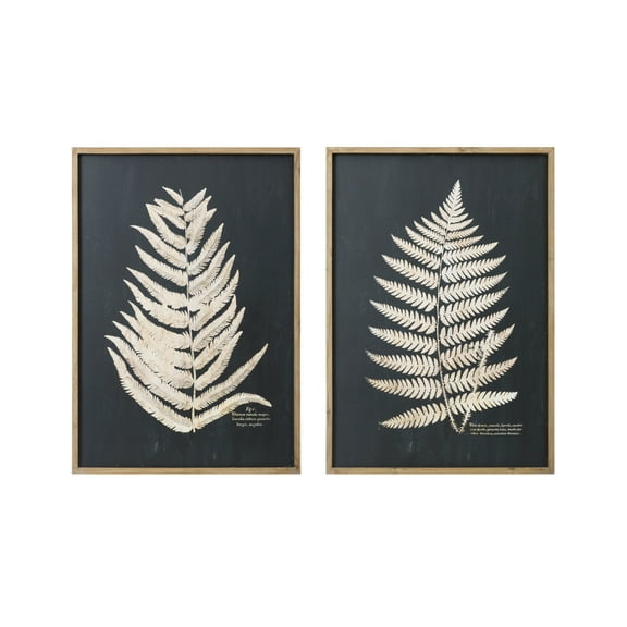 Creative Co-Op Fern Leaf Black and White Framed Wall Art Portrait, Black and White, Set of 2