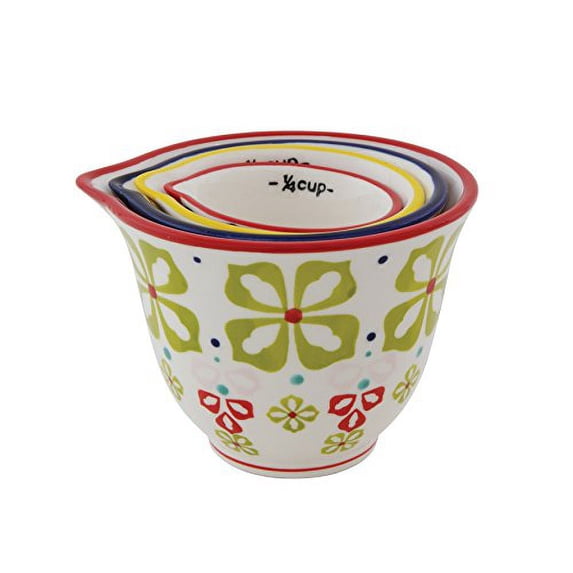 Creative Co-Op Floral Hand Stamped Stoneware Measuring Cups (Set of 4) 1/4 Cup - 1 1/2 Cup